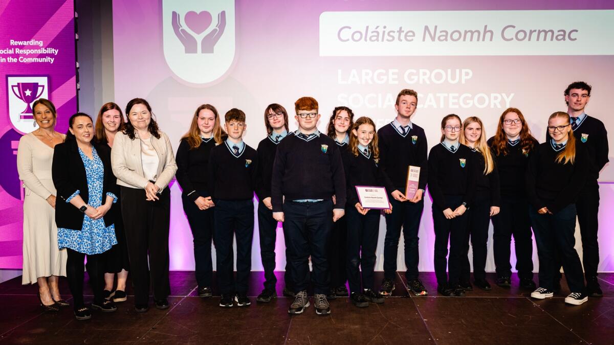 Coláiste Naomh Cormac scooped the top prize at the inaugural AIB Future Sparks School Impact Awards in Croke Park, Dublin recently.