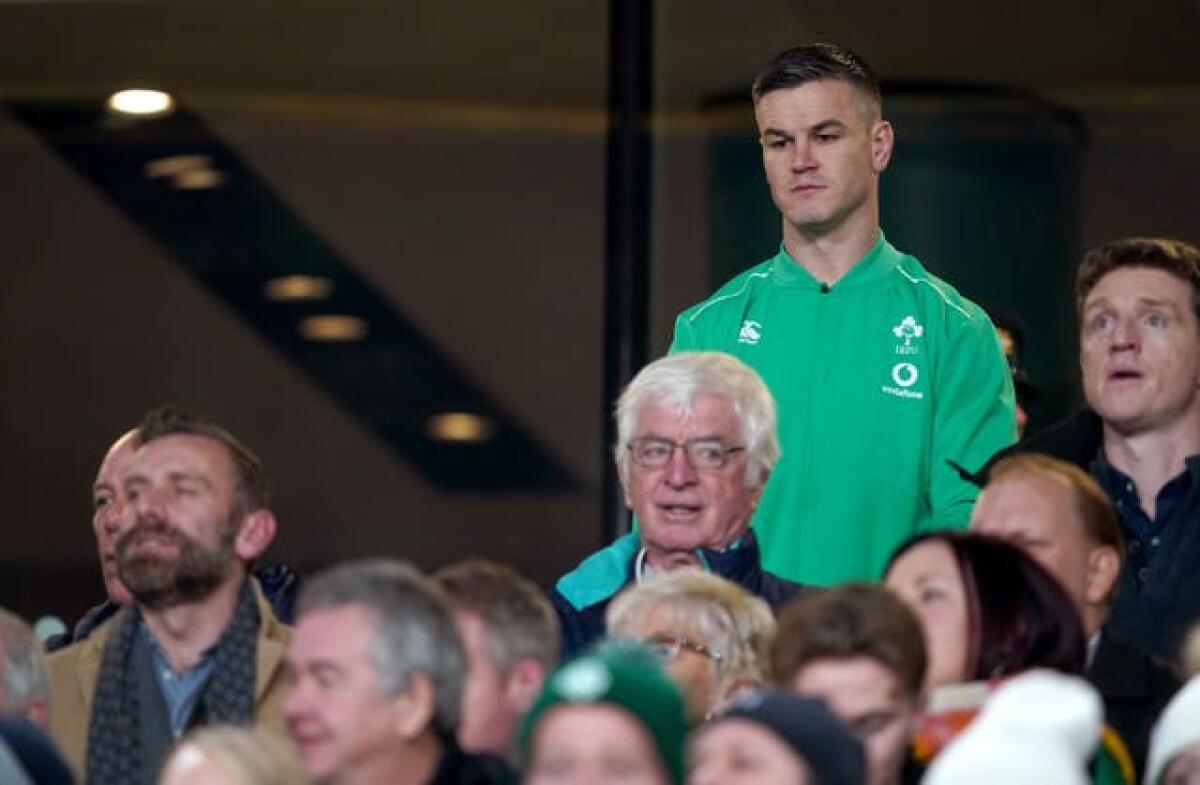 Ireland captain Johnny Sexton watched from the stands due to a calf injury