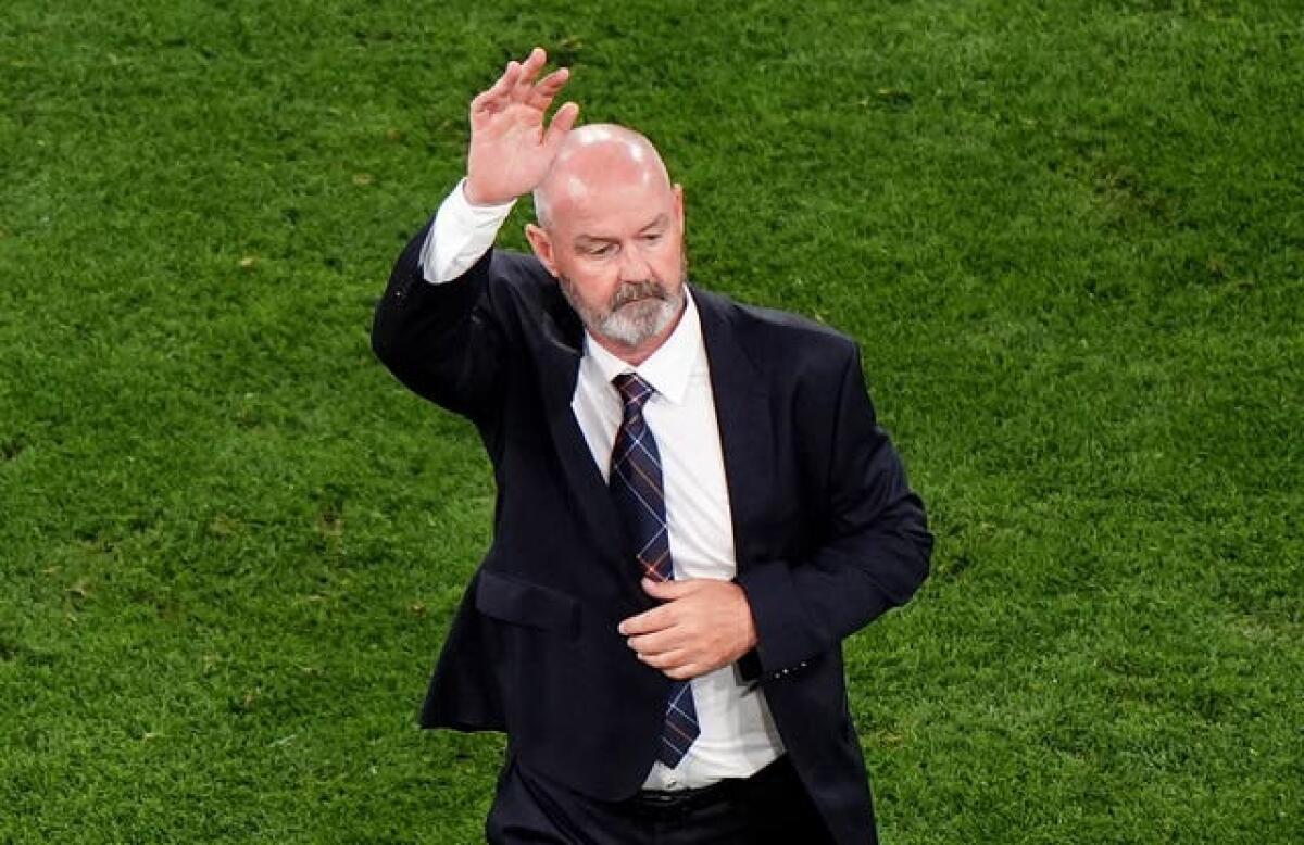 Scotland manager Steve Clarke waves to the stands