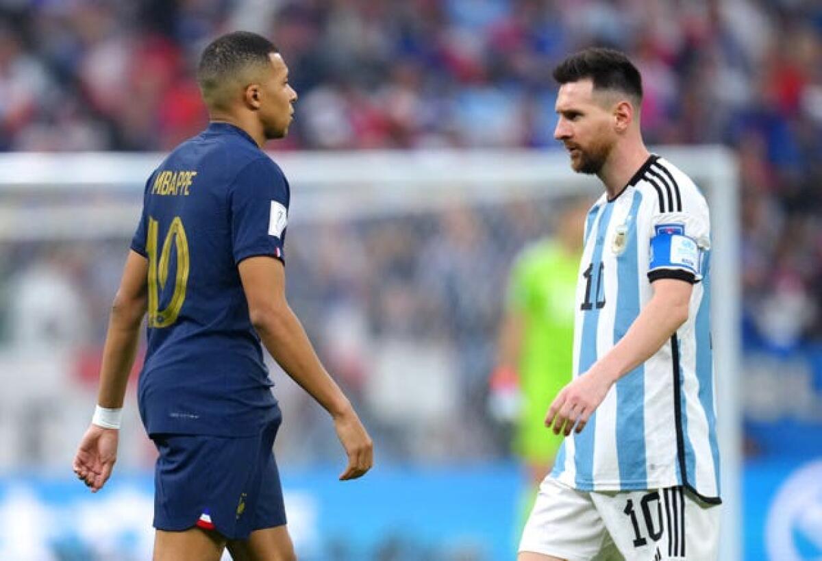 With Kylian Mbappe, left, and Messi taking centre stage