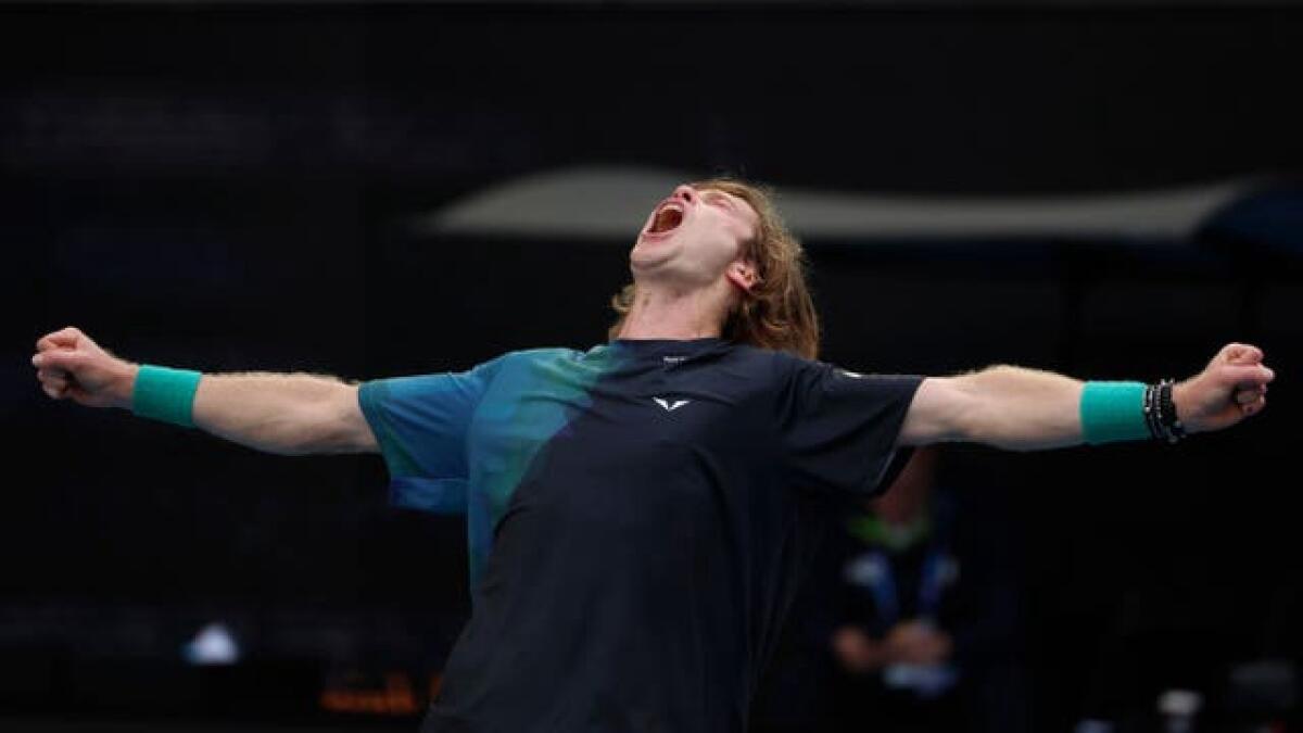 Andrey Rublev celebrates his epic victory