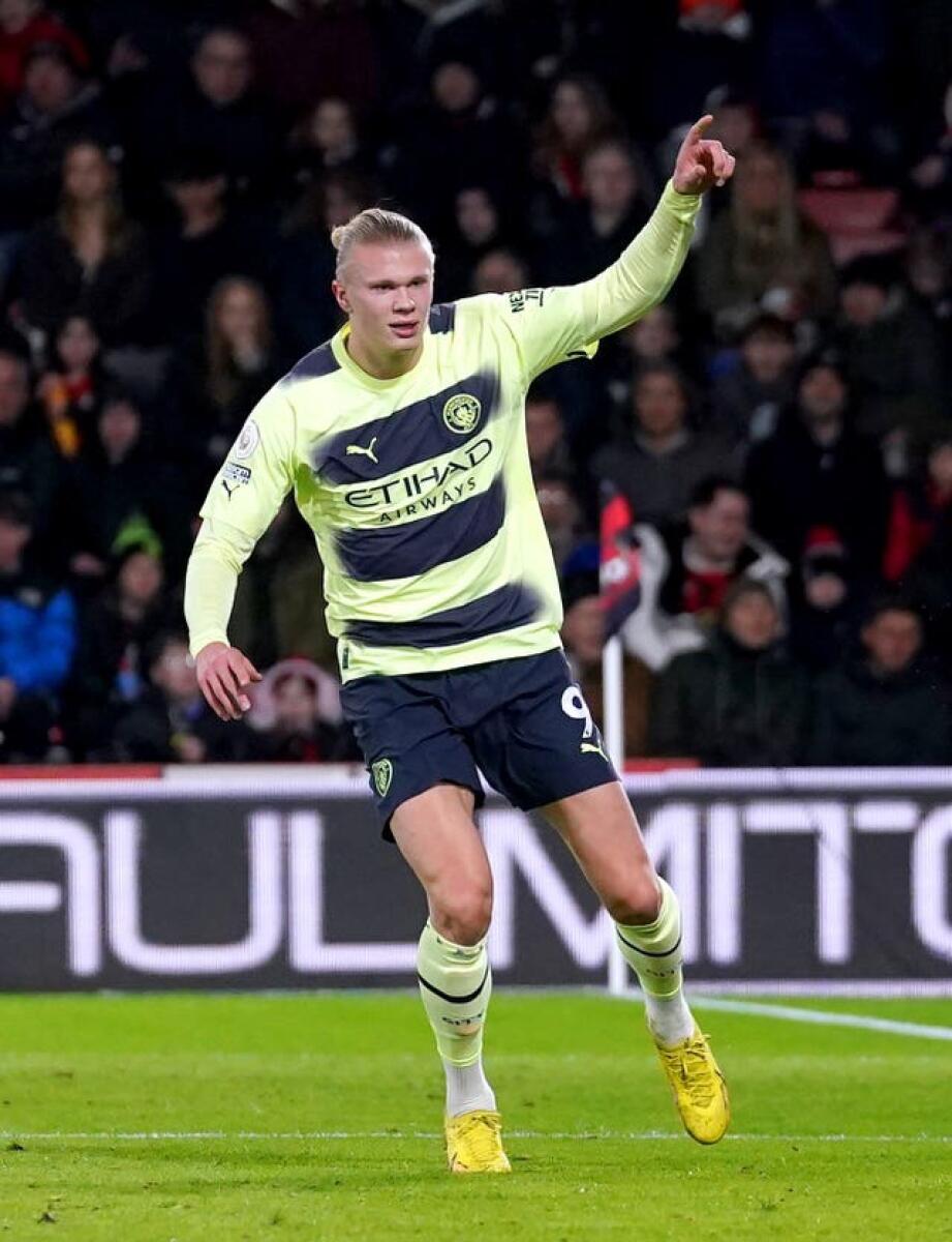 Erling Haaland celebrates his goal against Bournemouth