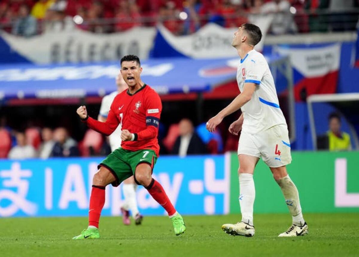 Portugal’s Cristiano Ronaldo celebrates at the end of the Euro 2024 match against the Czech Republic