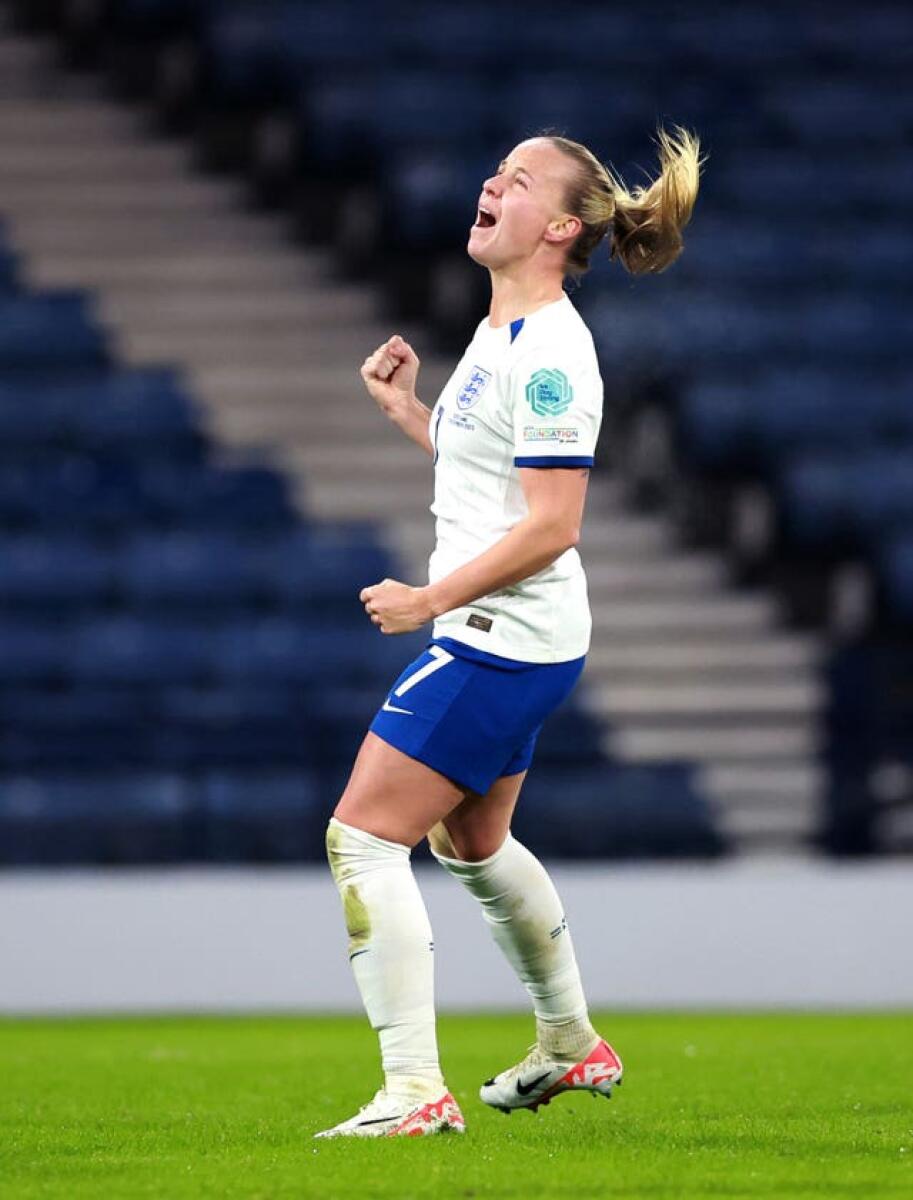 England’s Beth Mead celebrates scoring against Scotland