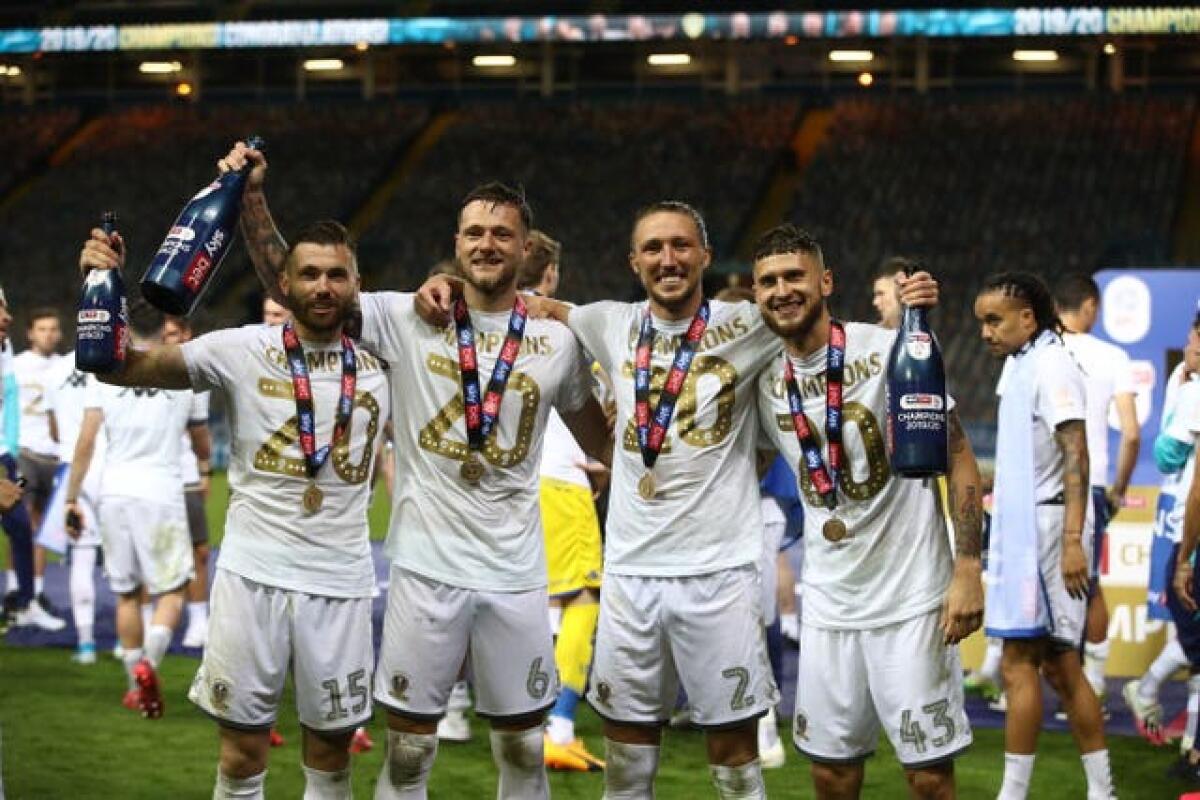 Klich, front right, played a key role in Leeds' return to the Premier League under Marcelo Bielsa in 2020