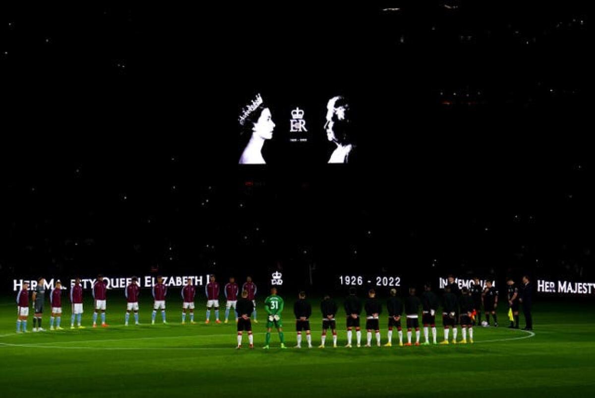 Aston Villa and Southampton players observe a minute’s silence in memory of Queen Elizabeth II. Premier League fixtures were postponed following the death of the 96-year-old monarch in September before resuming the following weekend. Villa and Saints were among the first four clubs to return to action, with their match at Villa Park, won 1-0 by the hosts, kicking off at the same time as Fulham's 3-2 victory at Nottingham Forest