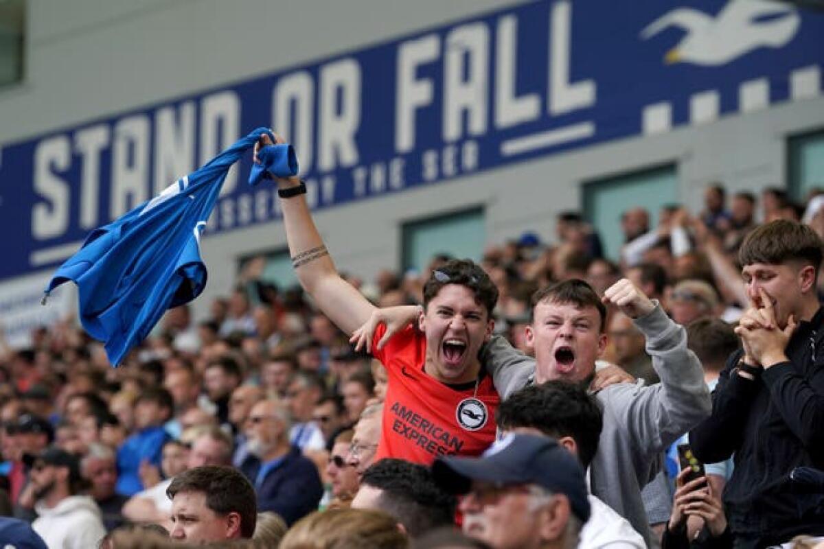 Brighton fans celebrate after the club qualified for Europe for the first time in their 122-year history. A 3-1 victory over relegated Southampton confirmed the Seagulls' continental spot before a subsequent 1-1 draw with champions Manchester City cemented their place in the Europa League to banish any prospect of them slipping into the Europa Conference League. Albion began the season strongly before manager Graham Potter moved to divisional rivals Chelsea. Roberto De Zerbi, who replaced Potter in September, helped the Seagulls scale new heights, with his eye-catching style of play attracting plenty of plaudits