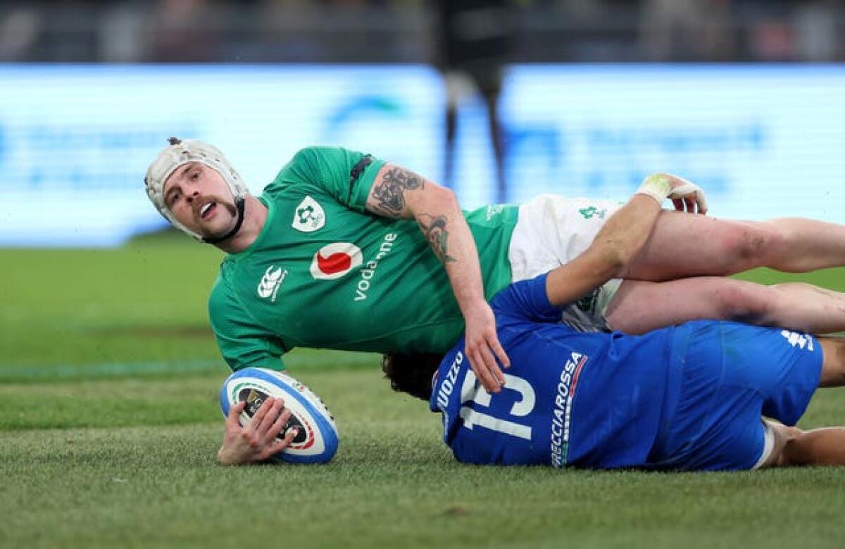 Mack Hansen claimed two tries in Ireland's round-three win in Italy