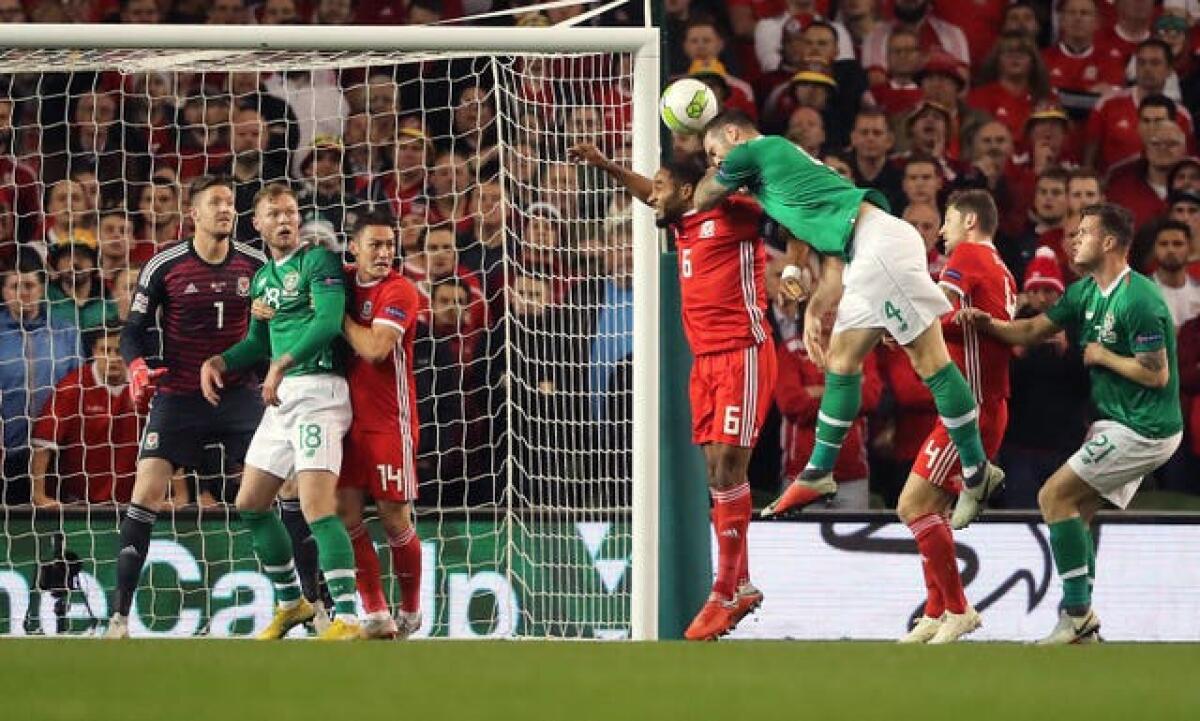 Republic of Ireland defender Shane Duffy (centre) is an aerial presence at both ends of the pitch