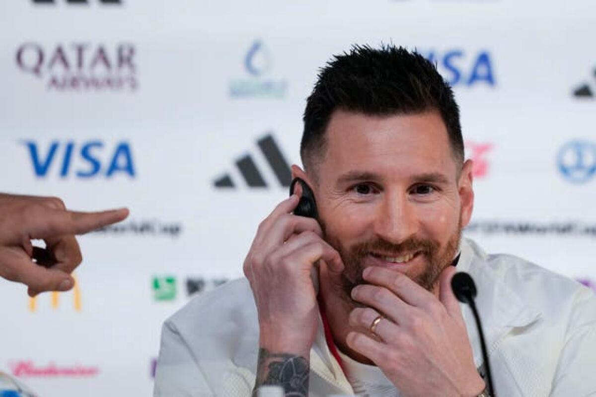 Lionel Messi at an Argentina press conference (Jorge Saenz/AP).