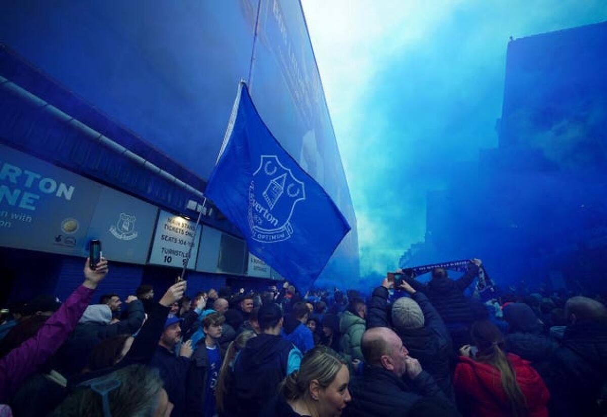 Everton fans set off smoke flares outside Goodison Park