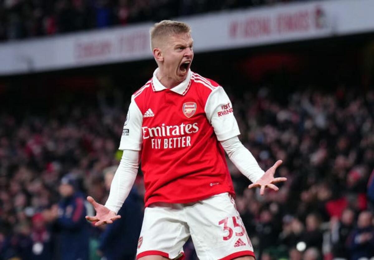 Oleksandr Zinchenko celebrates Arsenal’s late winner in their 3-2 success over Bournemouth at the start of March. Reiss Nelson, not pictured, struck in the seventh minute of added time at Emirates Stadium as the Gunners overturned a two-goal deficit to spark wild celebrations on the pitch and in the stands. Arsenal moved five points clear at the top courtesy of the late drama. The north London club were victorious in their next three top-flight games to stretch their winning run to seven. Yet their quest to become champions for the first time since 2004 was derailed by a poor final two months of the campaign