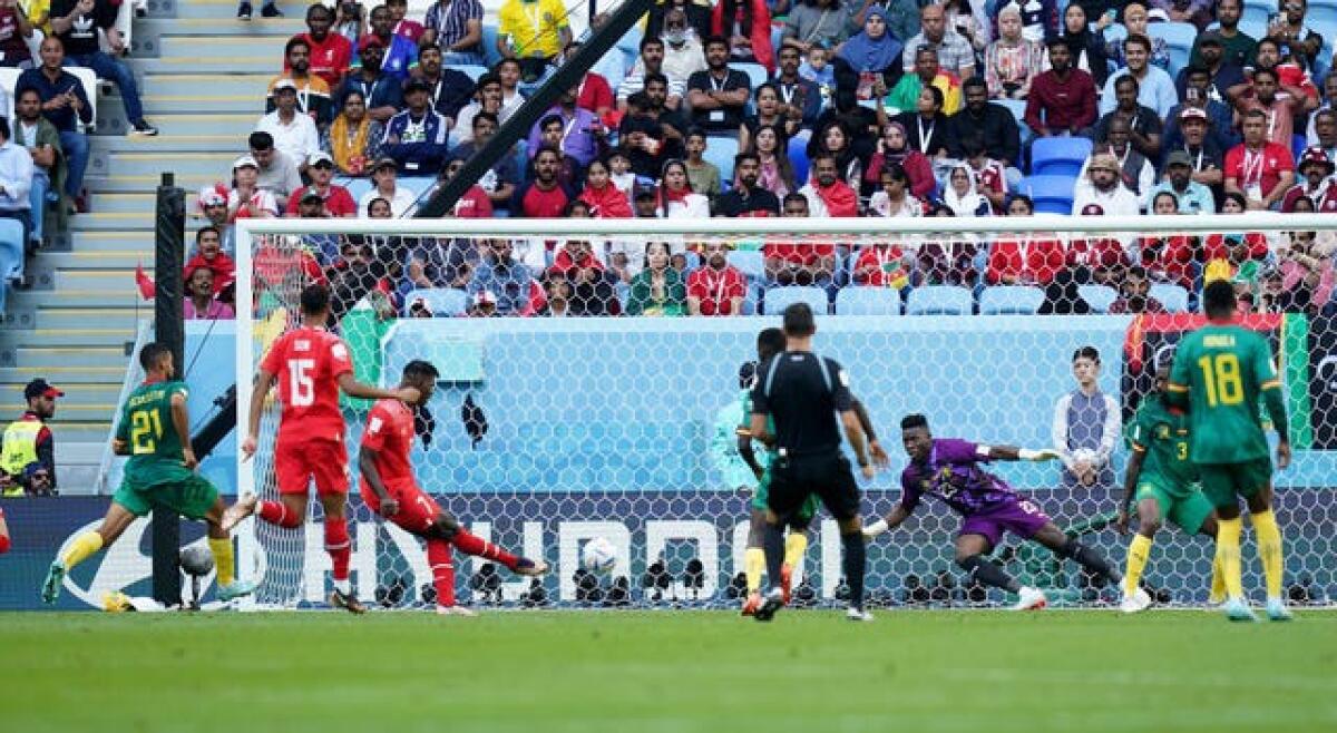 Breel Embolo scores Switzerland's winner against Cameroon (Adam Davy/PA).