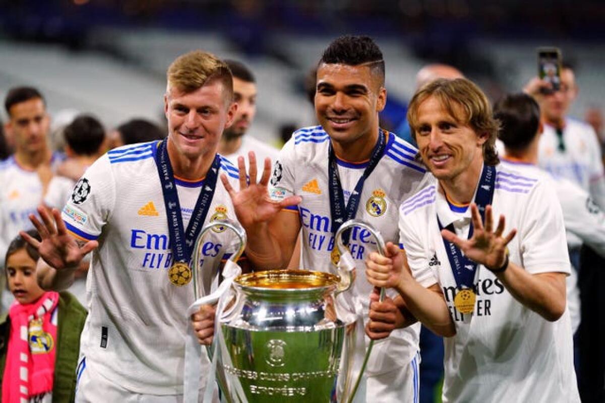 Real Madrid celebrate winning the Champions League in 2022