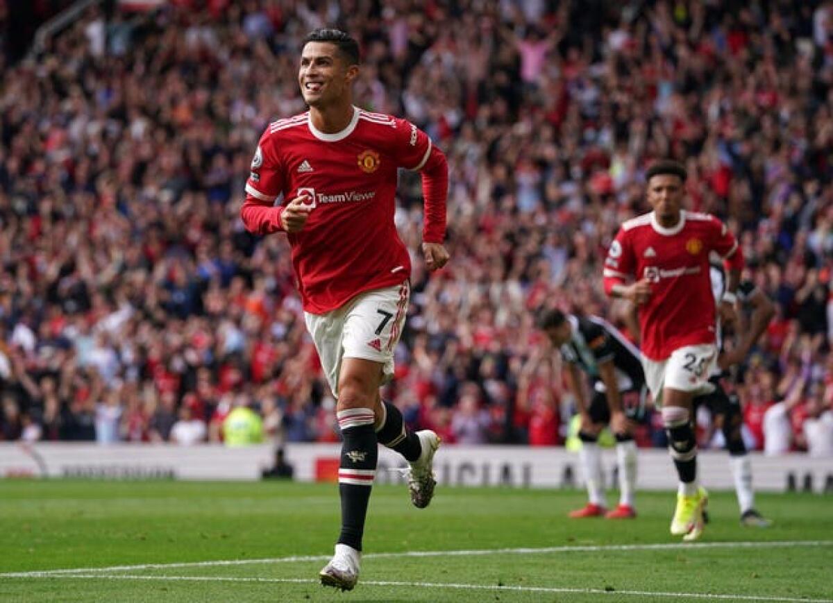 Cristiano Ronaldo celebrates scoring against Newcastle