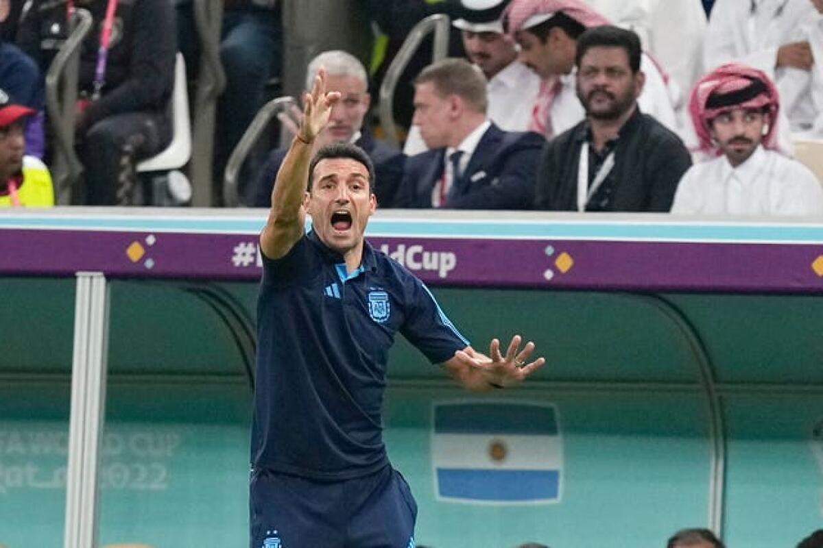 Lionel Scaloni shouts instructions to his Argentina side