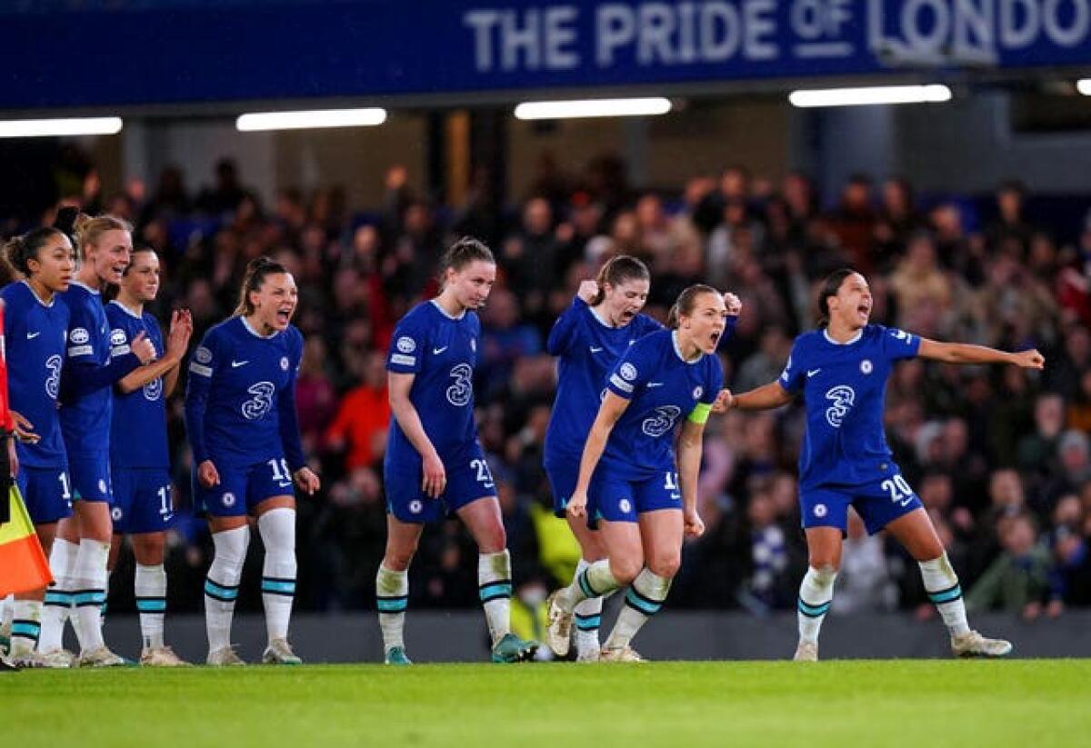 Chelsea players celebrate after the shootout 